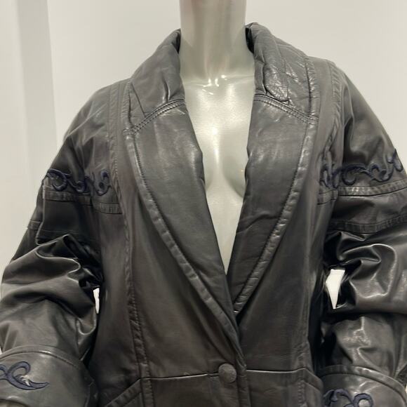 Laurence Roy Mid Length Vintage 80’s Leather Coat Black Size S/P - Picture 5 of 15